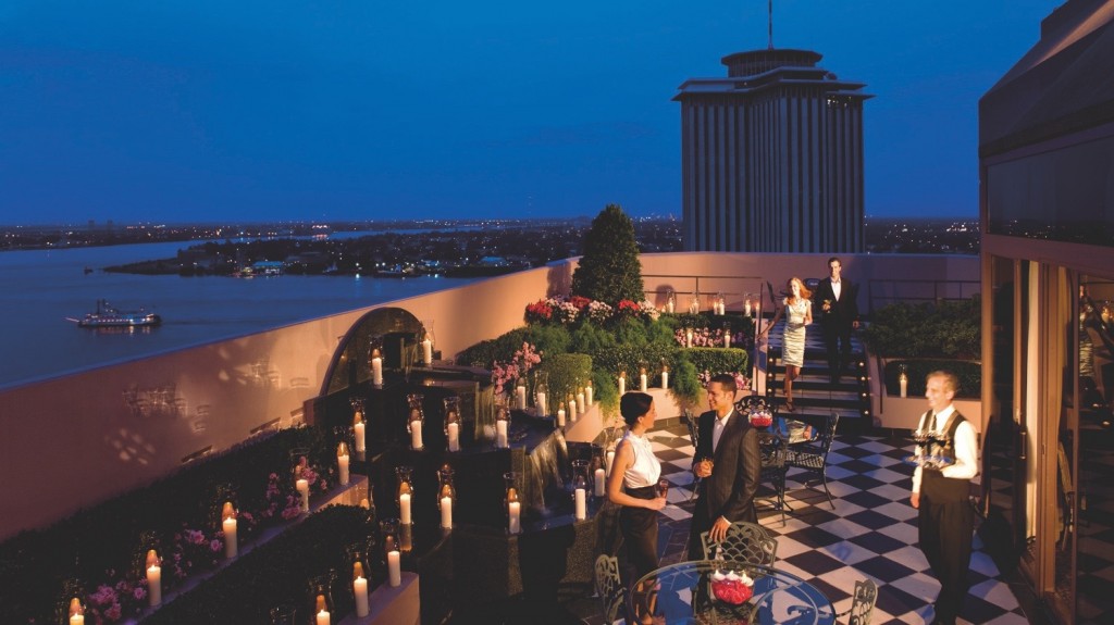 Rooftop bar at dusk. Photo courtesy of the Windsor Court Hotel. Photo courtesy of Windsor Court Hotel. 