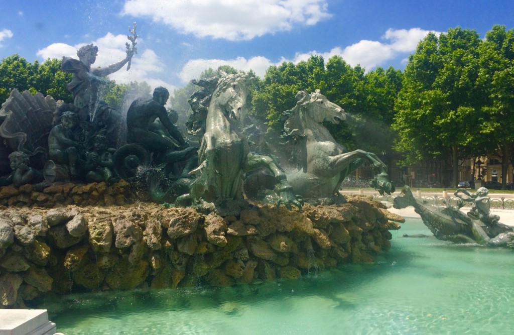 Bronze sea horses leap from the fountain of the Monument aux Girondins. Photo by Marla Norman.