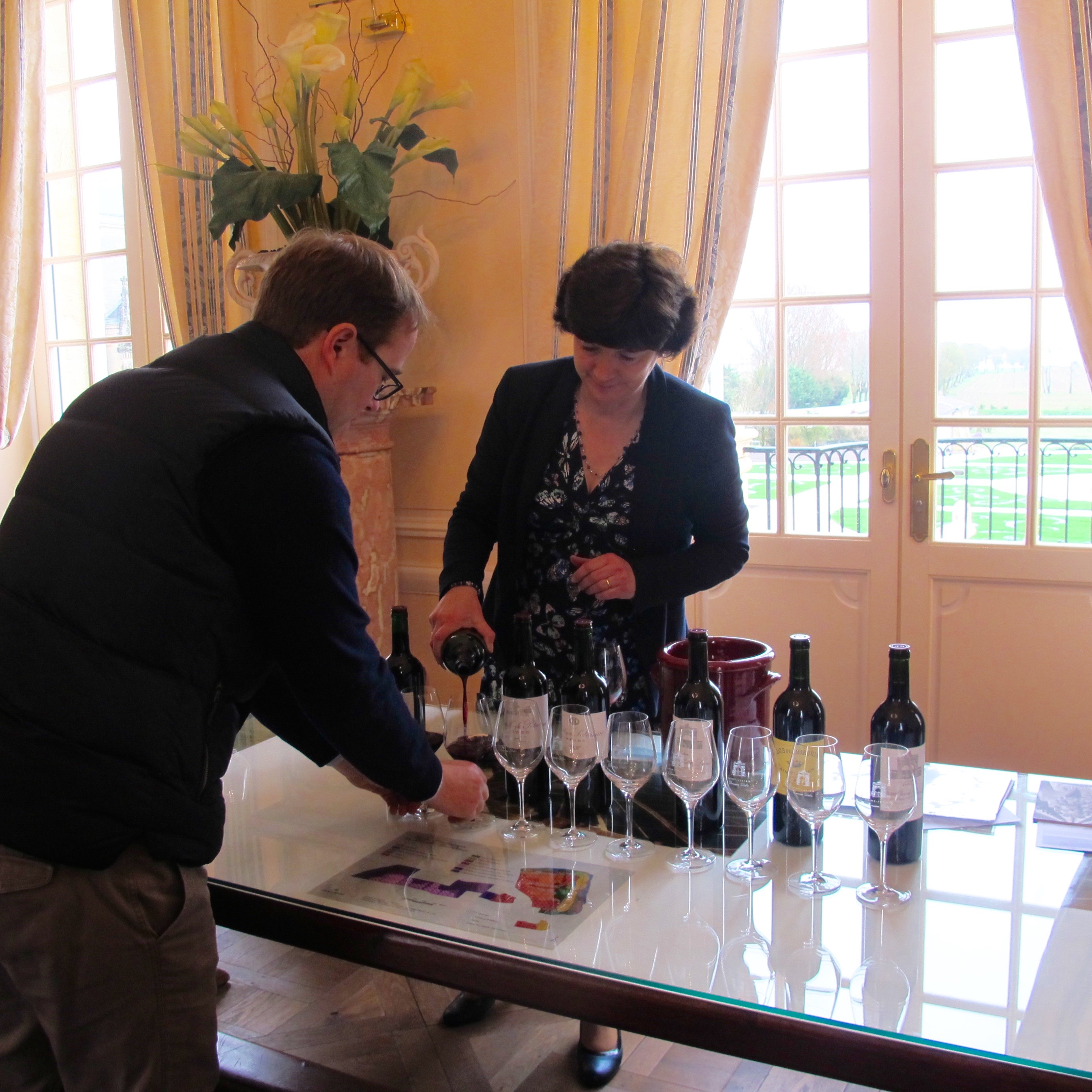 Aymar Cruse, of famed Bordeaux negociants TWINS, tasting at Château Léoville-Las Cases. Photo by Marla Norman.