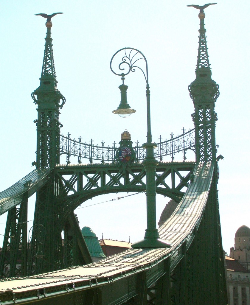 The Liberty Bridge was originally built in 1896 and is topped by bronze Turuls - birds from Hungarian mythology/
