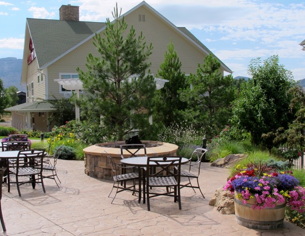 An outdoor terrace overlooks the vineyards. A fire pit takes the chill off cool evenings. Photo by Marla Norman.