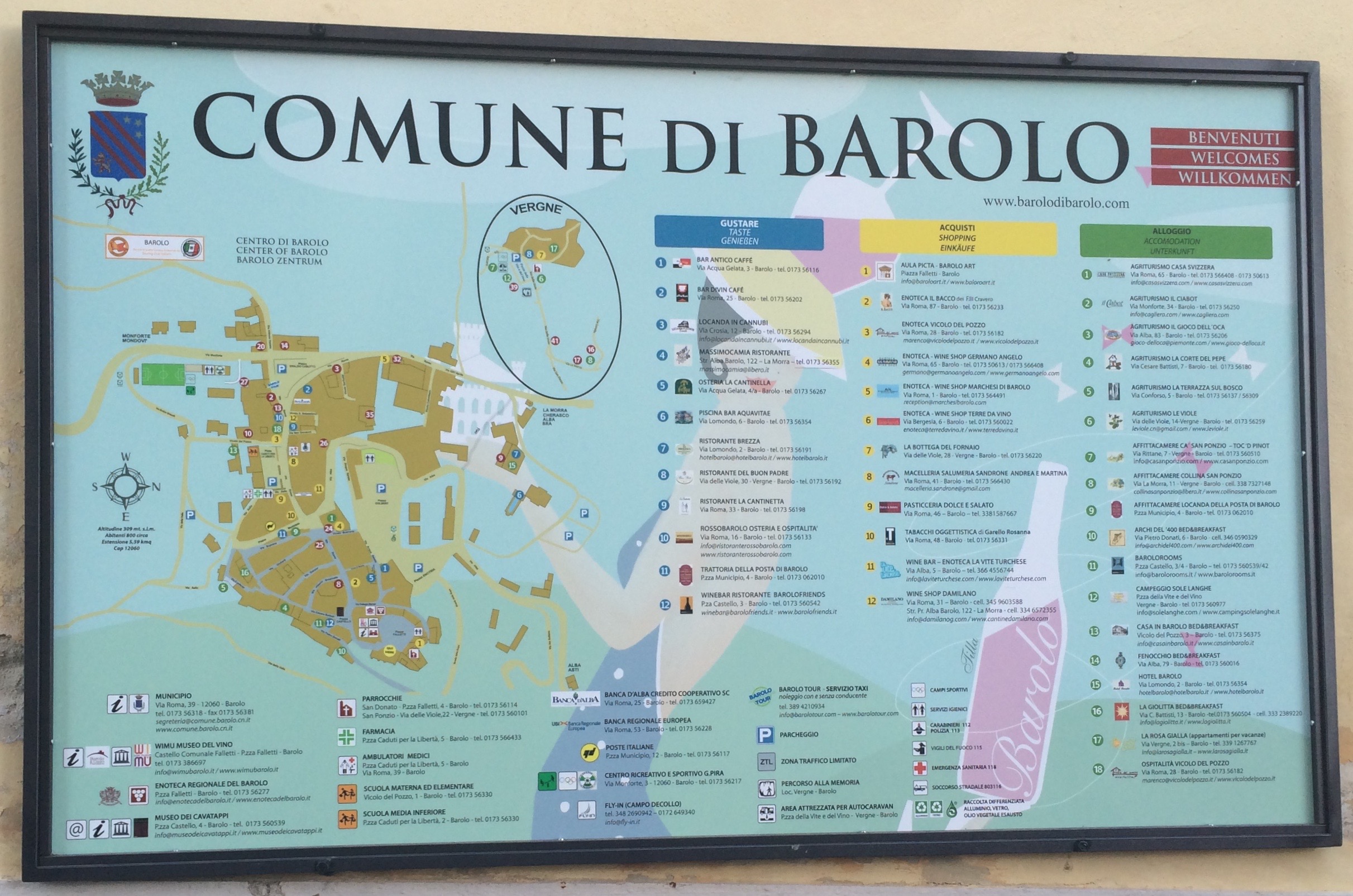 Map of hotels, restaurants and - importatnly - wine shops in Barolo.
