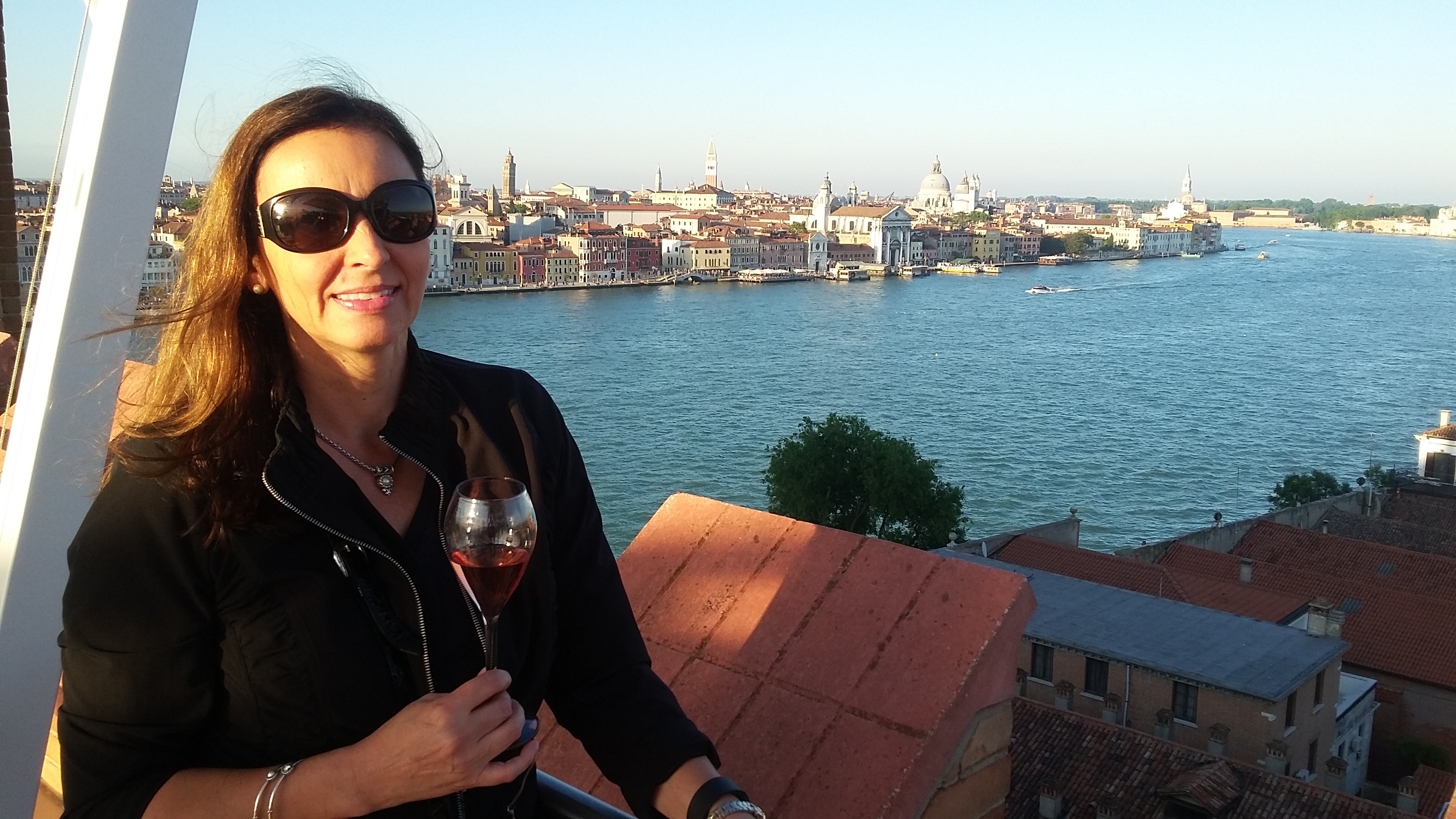 Marcela Vucovich enjoying the views at Molino Stucky Skyline Bar.