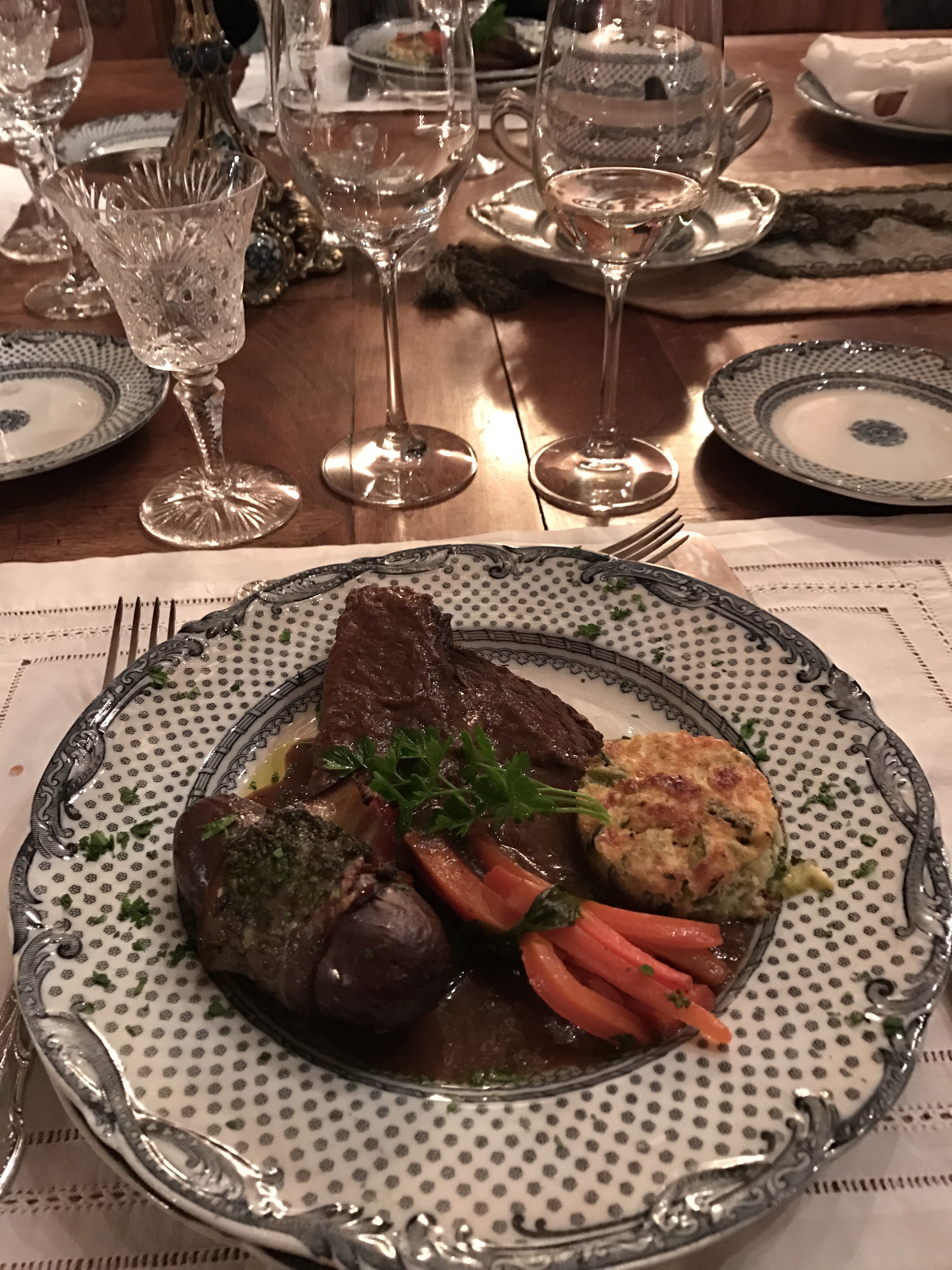 Beef Bourguignon with vegetables grown on the estate.