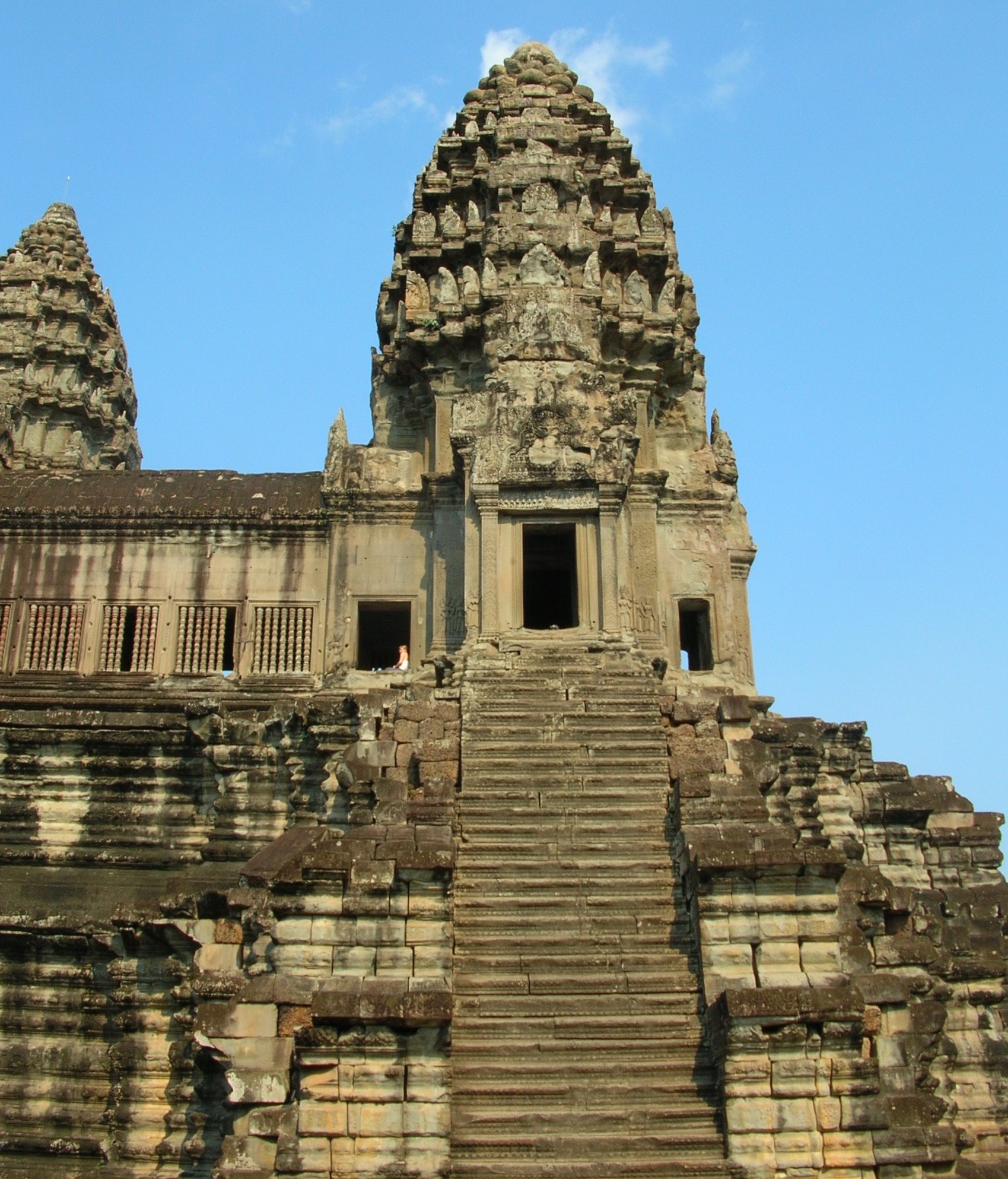 It's a vertical climb to reach the interior of the main Angkor Wat temple. Photo by Marla Norman.