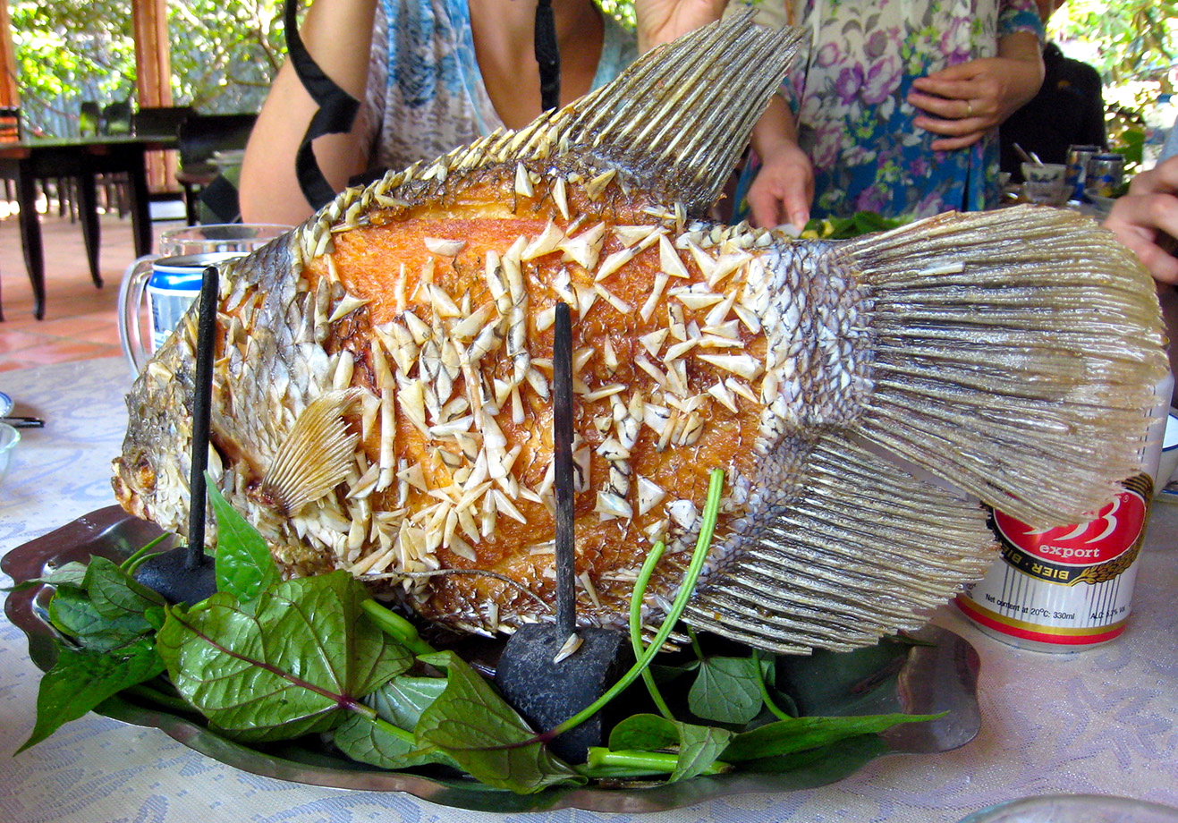 Delicious presentation - a Crispy Fish, caught in the Mekong Delta. Photo by Cristina Mora. 