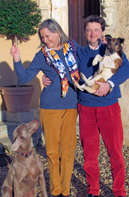 Marnie and Guy aka Comte and Comtesse de Vanssay with Diva, the Weimaraner, and Poum, the Fox Terrier.