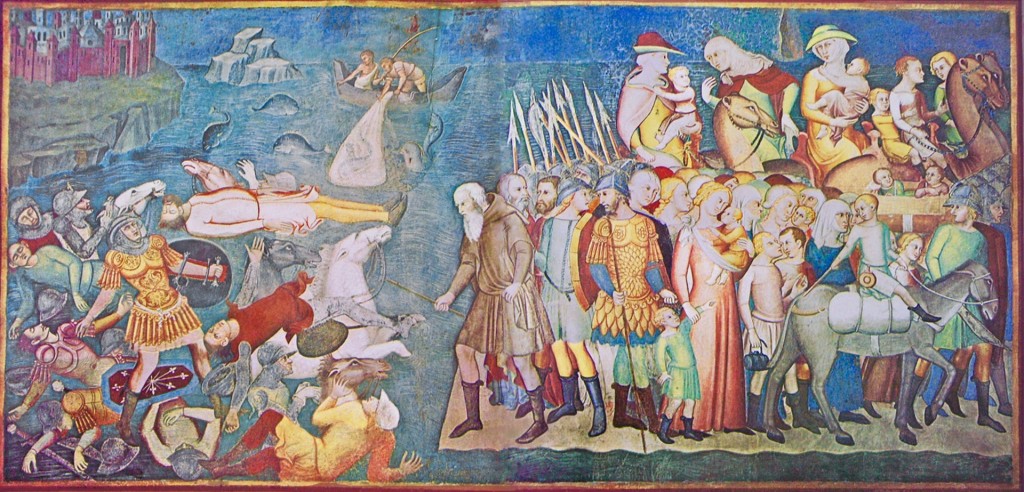 Brilliantly-hued frescos by artists, including Bartolo di Fredi cover the walls at the Duomo in San Gimignano. Photo courtesy of Wikipedia. 