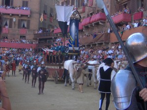 Pomp and pageantry during the Palio di Siena, held twice a year since the 1400’s. Photo from Wikipedia. 