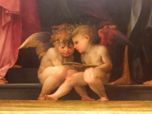 Winsome angels - detail from Rosso Fiorentino’s Madonna Enthroned with Saints. Photo by Marla Norman.
