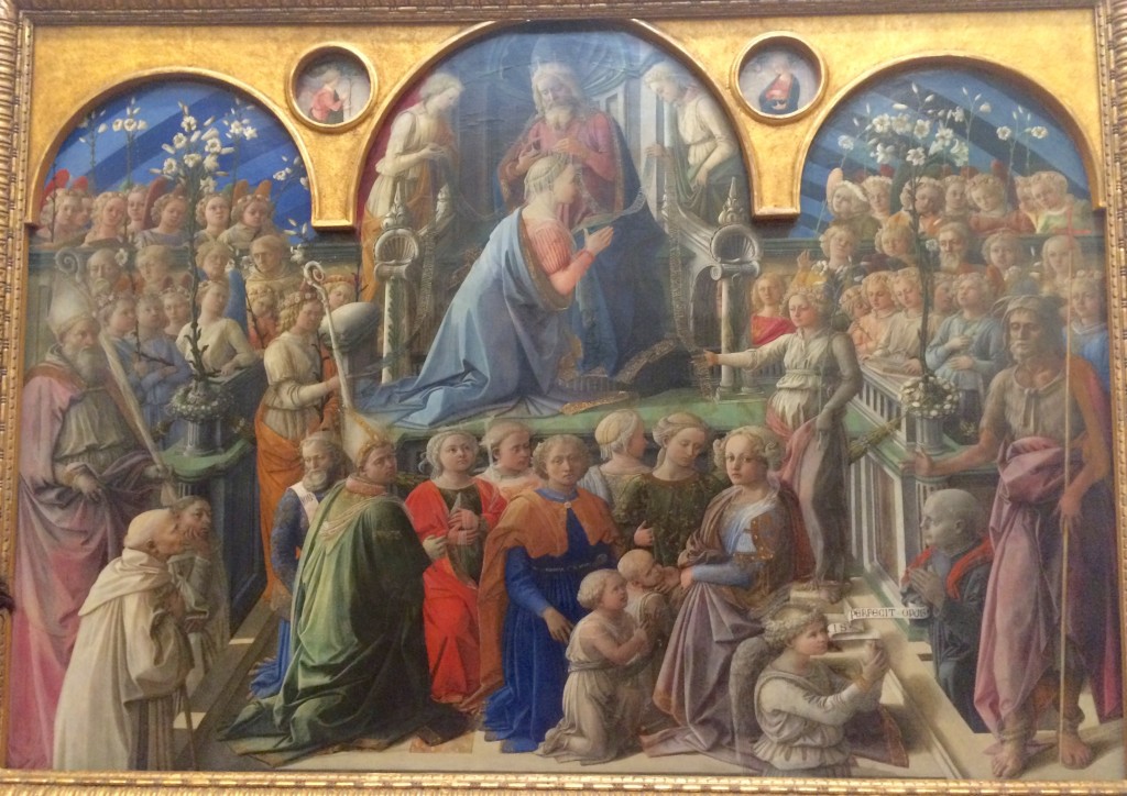 Coronation of the Virgin by Filippo Lippi is especially interesting for its perspective. Figures in the lower portion of the painting are much shorter than one would expect. But the painting was for cloistered nuns who saw the painting positioned above them form their choir. From their “perspective” the figures appeared perfectly natural. Photo by Marla Norman.