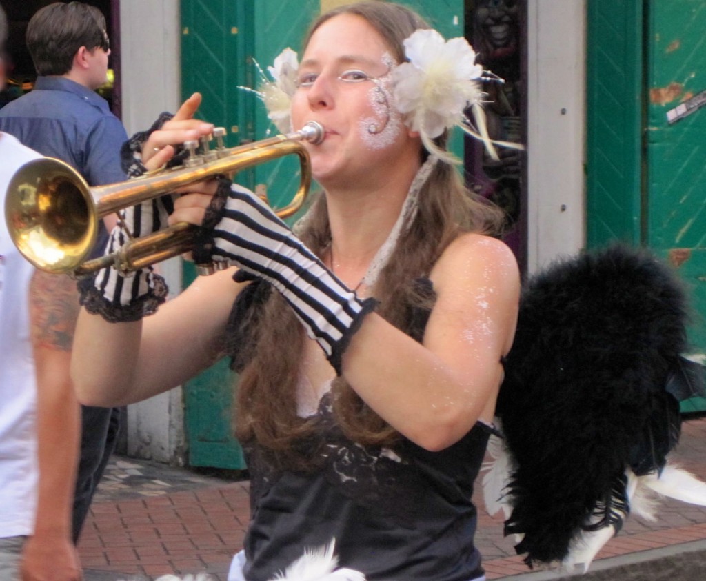 An angelic trumpeter on Bourbon St. Photo by Marla Norman.