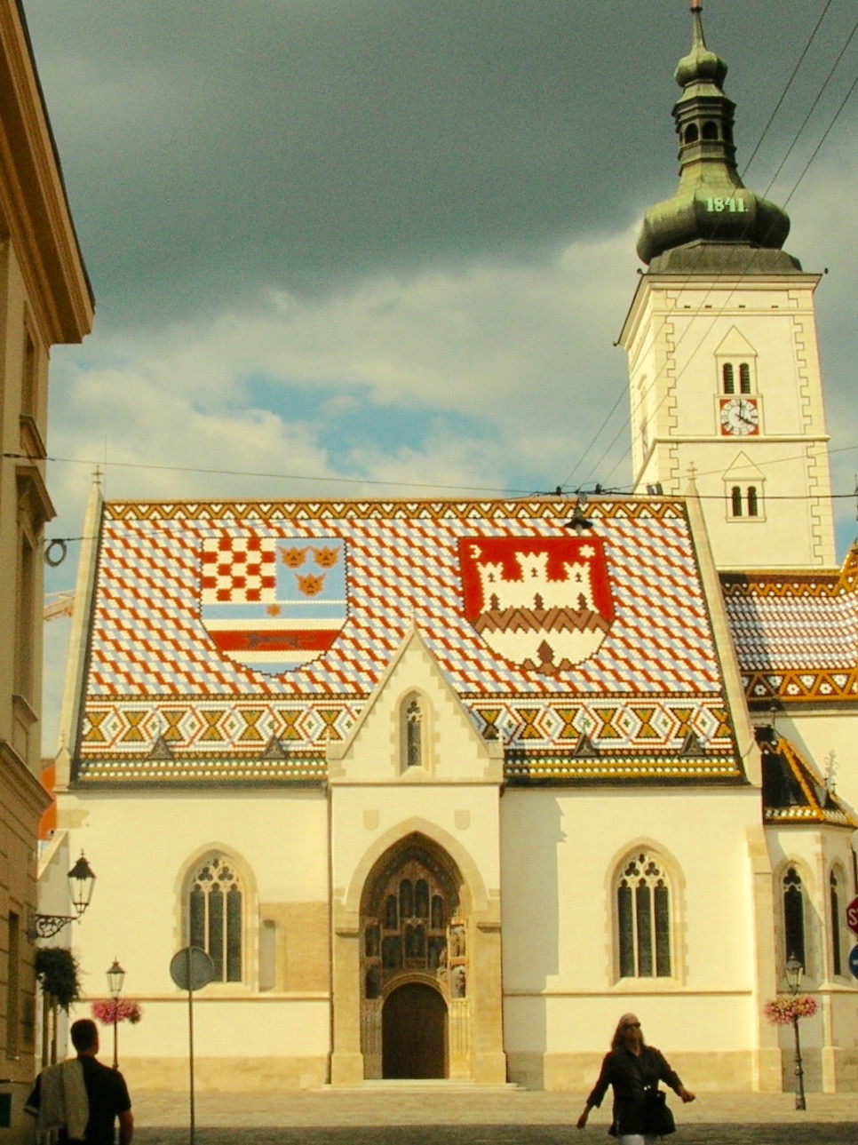 Crkva Svetog Marka (St. Mark’s Church) - bright, multicolored tiles depict the coats of arms of Zagreb, Croatia, Dalmatia and Slavonia. Photo by Marla Norman.