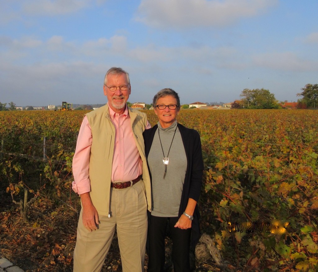 Pessac-Léognan appellation offers about 2,600 acres of vines, with 80% being planted to red varietals and 20% to whites. Here, Dr. Melvin & Debra Oakley in Pessac. 