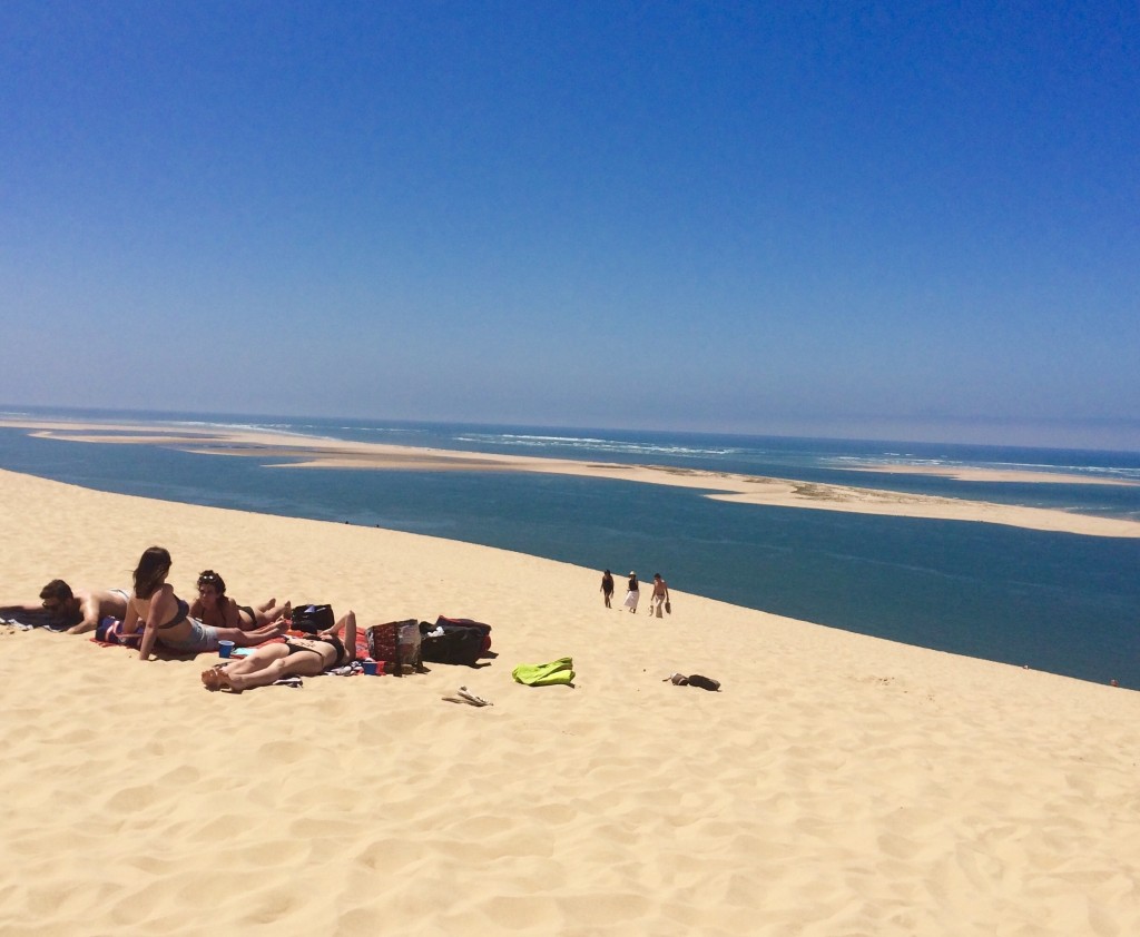 High in the sky - sunlovers at the summit of Dune du Pilat. Photo by Marla Norman. 
