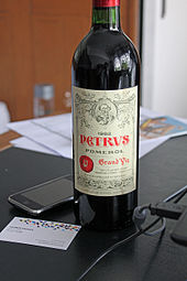 A bottle of Pétrus sells for a minimum of $1,200 or much, much more, if you can find it! Photo from Wikipedia.