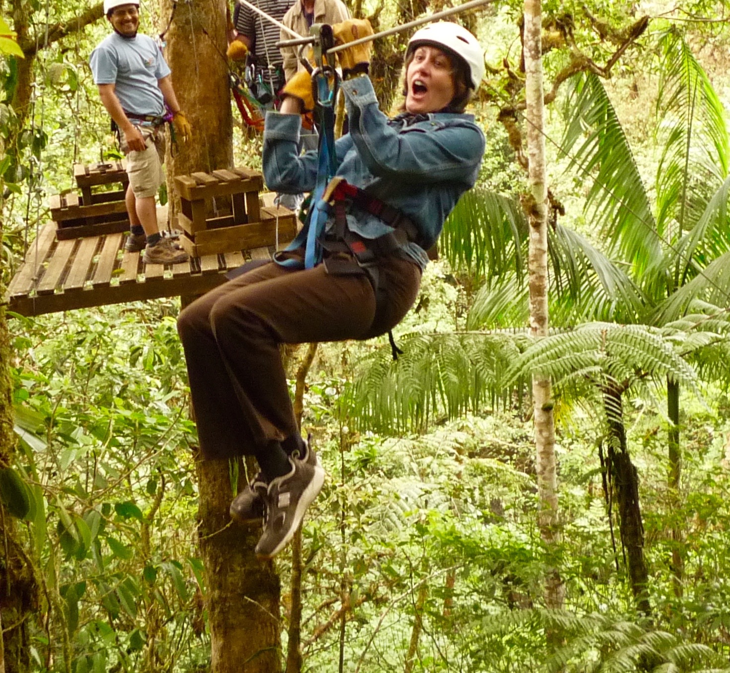 TCO Publisher, Marla Norman experiencing the thrill of the zip lined.