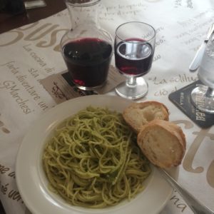 Melt-in-your-mouth fresh pasta & pesto with regional Barolo. Photo by Marla Norman.