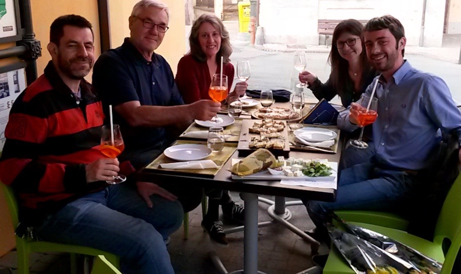 From Left to right: Claudio Negrino (Director of Cantina Alice Bel Colle), Michel Thibault (Michel Thibault Wine LLC), Marla Norman, (Travel Curious Often), Anna Prunotto, Claudio Bianco (Export Director for Cantina Alice Bel Colle)