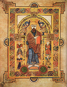 Intricately illustrated manuscripts within the Book of Kells. Photo from Wikipedia