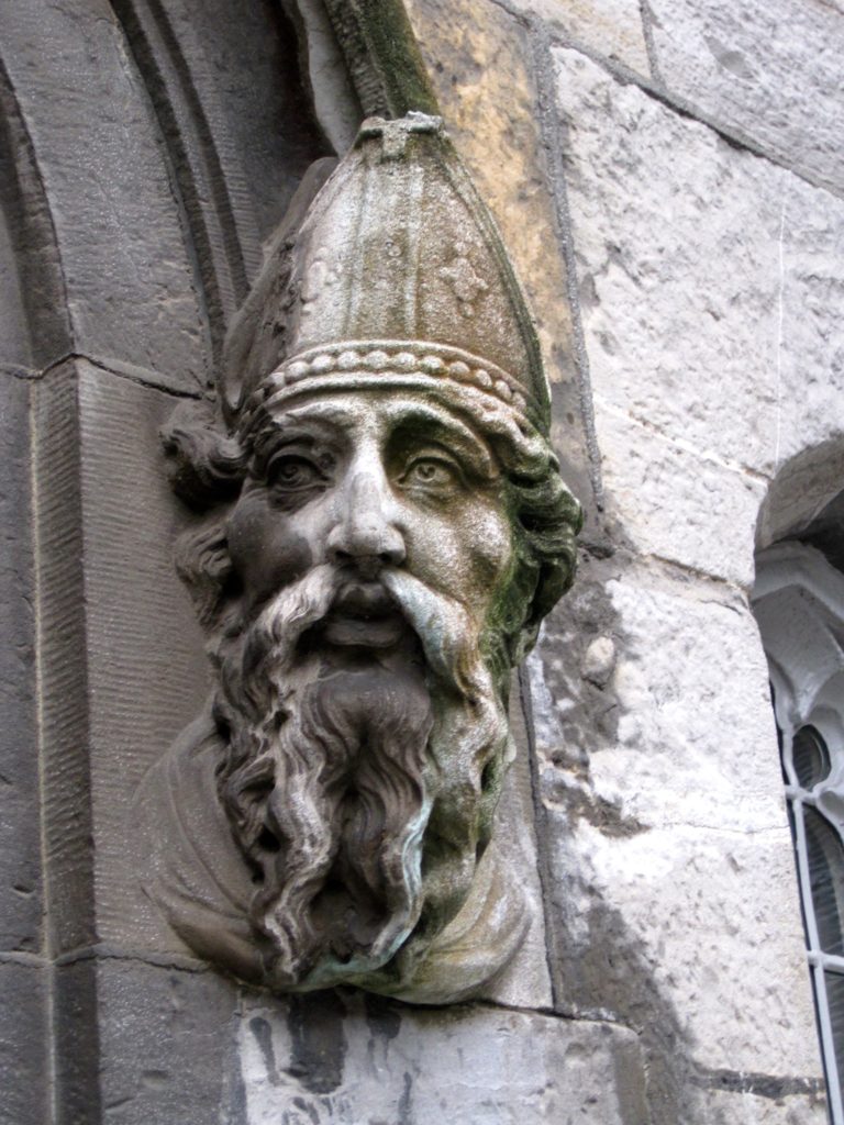 The carved images of St. Patrick and Jonathan Swift at Dublin Castle. Photos by Marla Norman.