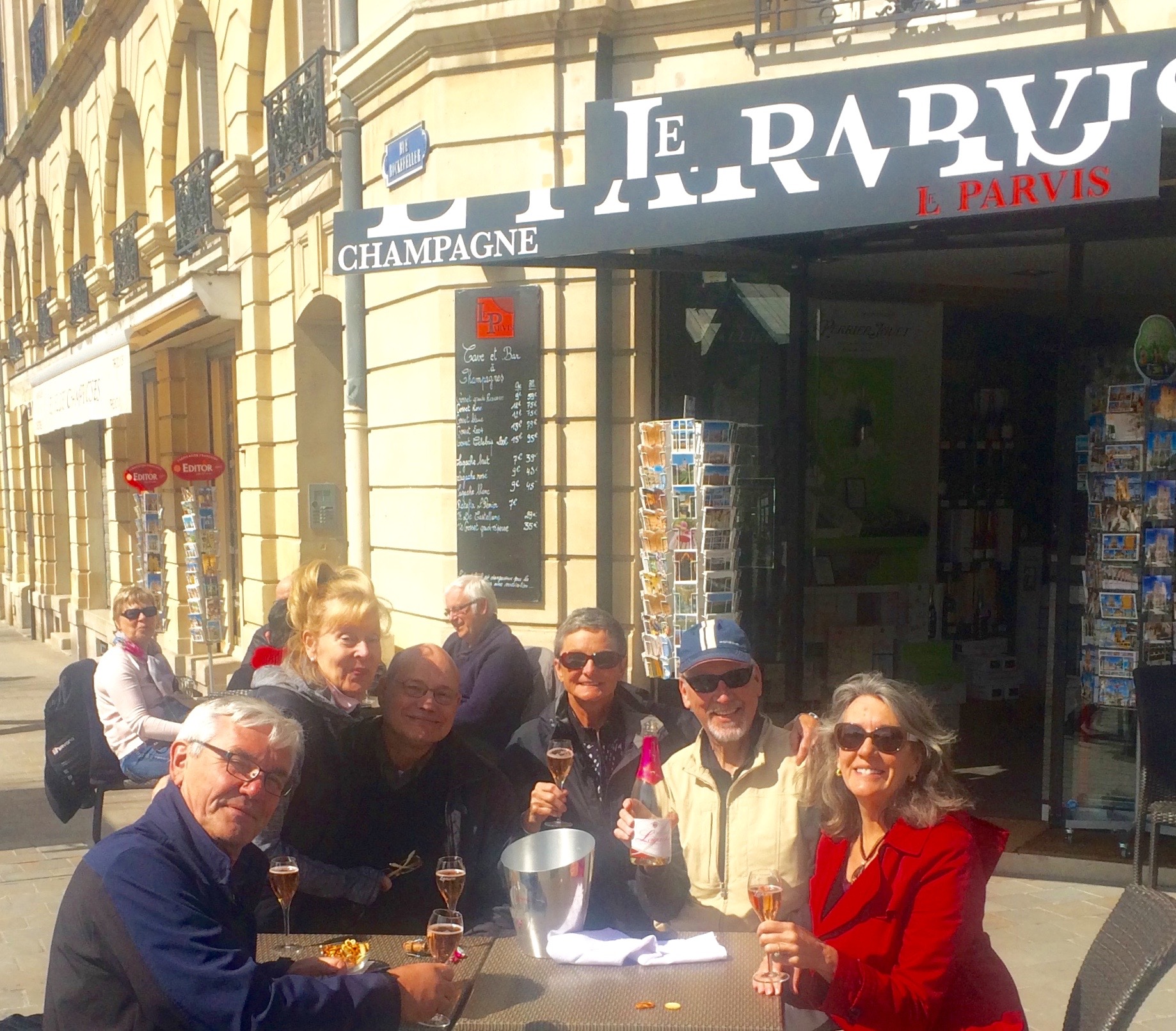 Toasting Champagneat Le Parvis on a recent tour: Michel Thibault, Drs. Bobbie & Dwight Oldham, Dr Melvin & Deborah Oakley, Marla Norman.