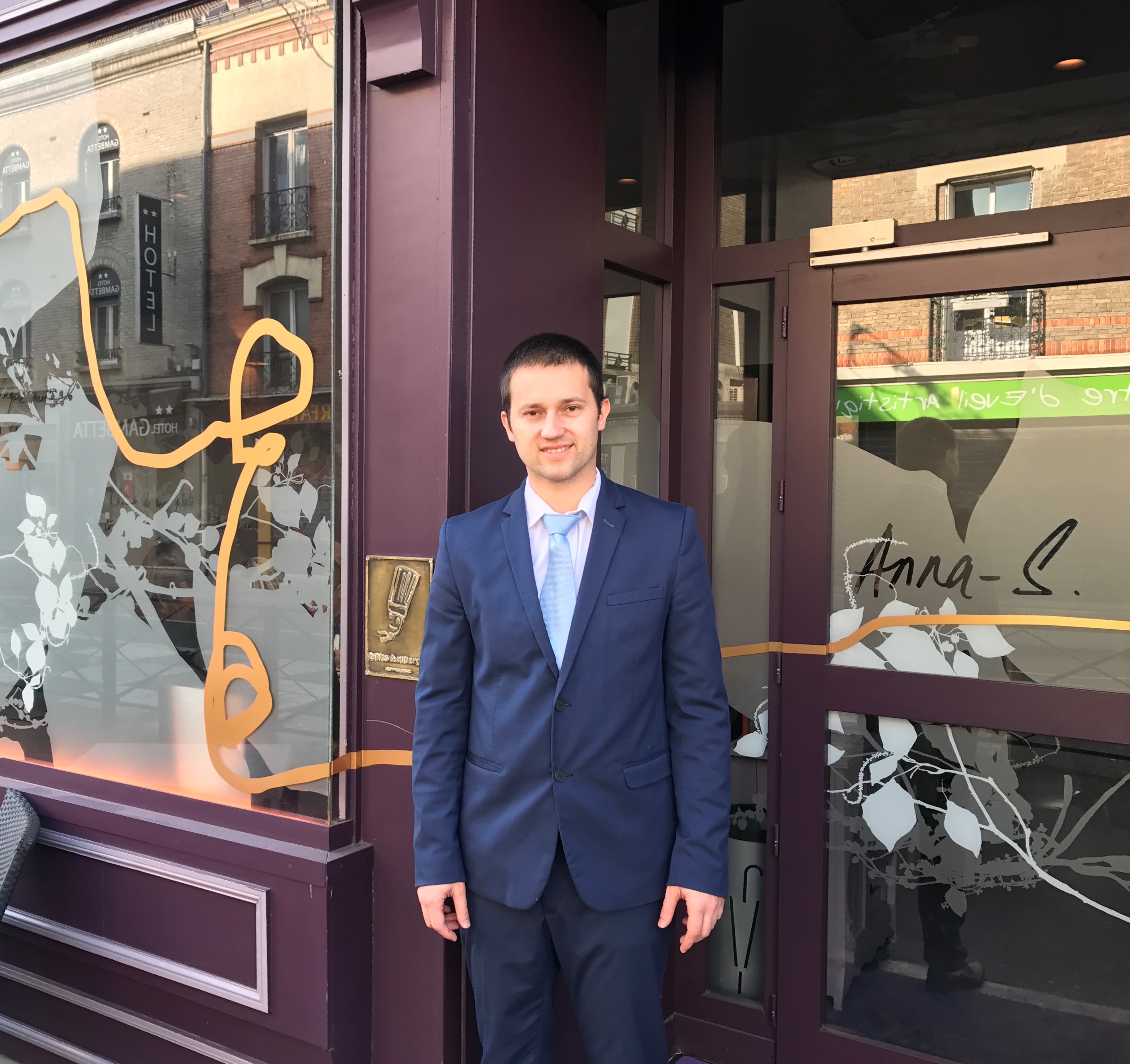 Cédric Roger, co-owner of Anna-S. La Table Amoureuse, greets diners at the door.