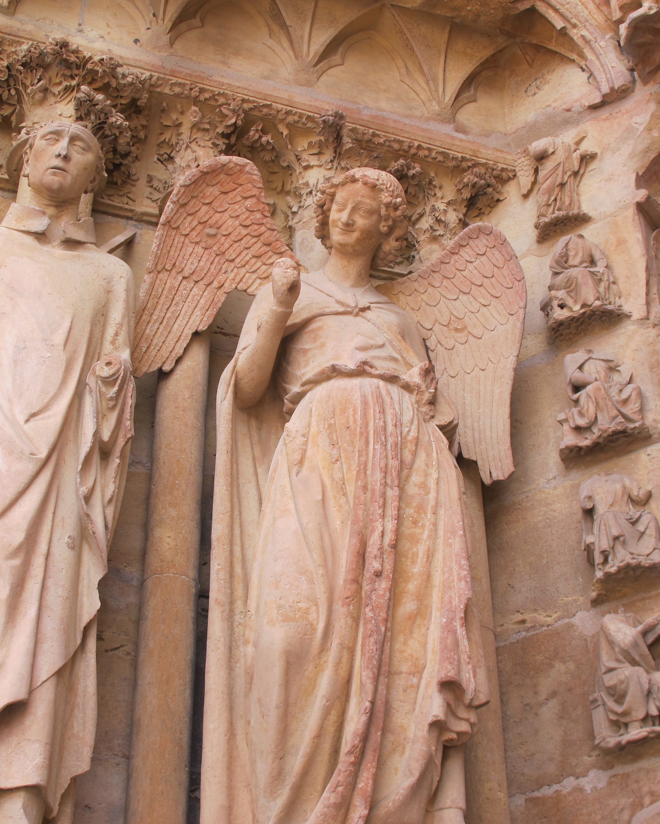 The much loved "Smiling Angel" greets visitors at the entrance to the Cathedral Notre Dame.