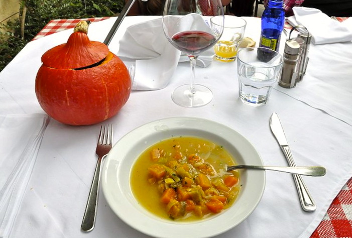 Traditional Slovenian Pumpkin Soup is a specialty along with dumplings and ravioli. Photo courtesy of Gostilna Lector.