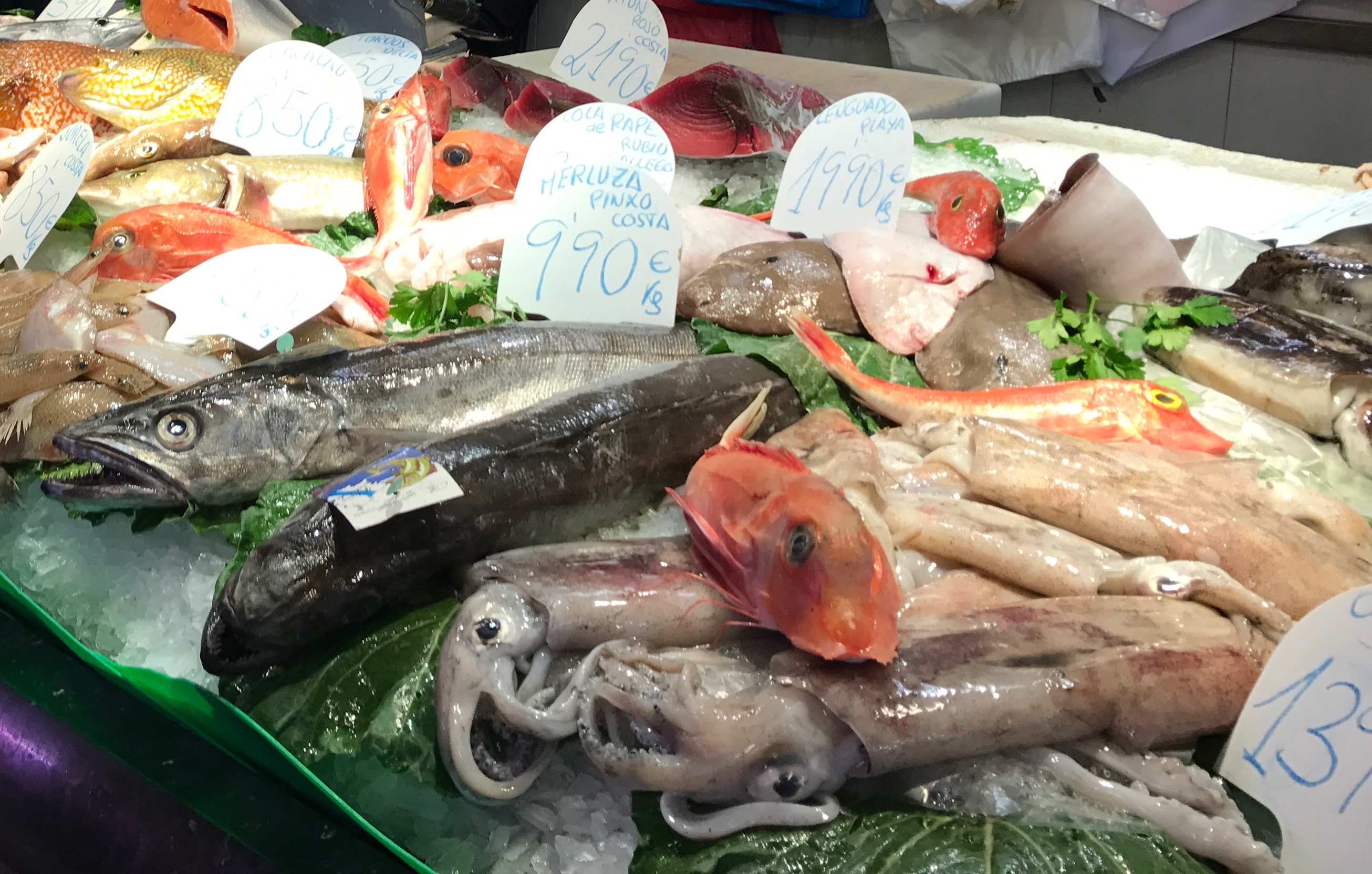Fresh seafood for Catalan specialties.